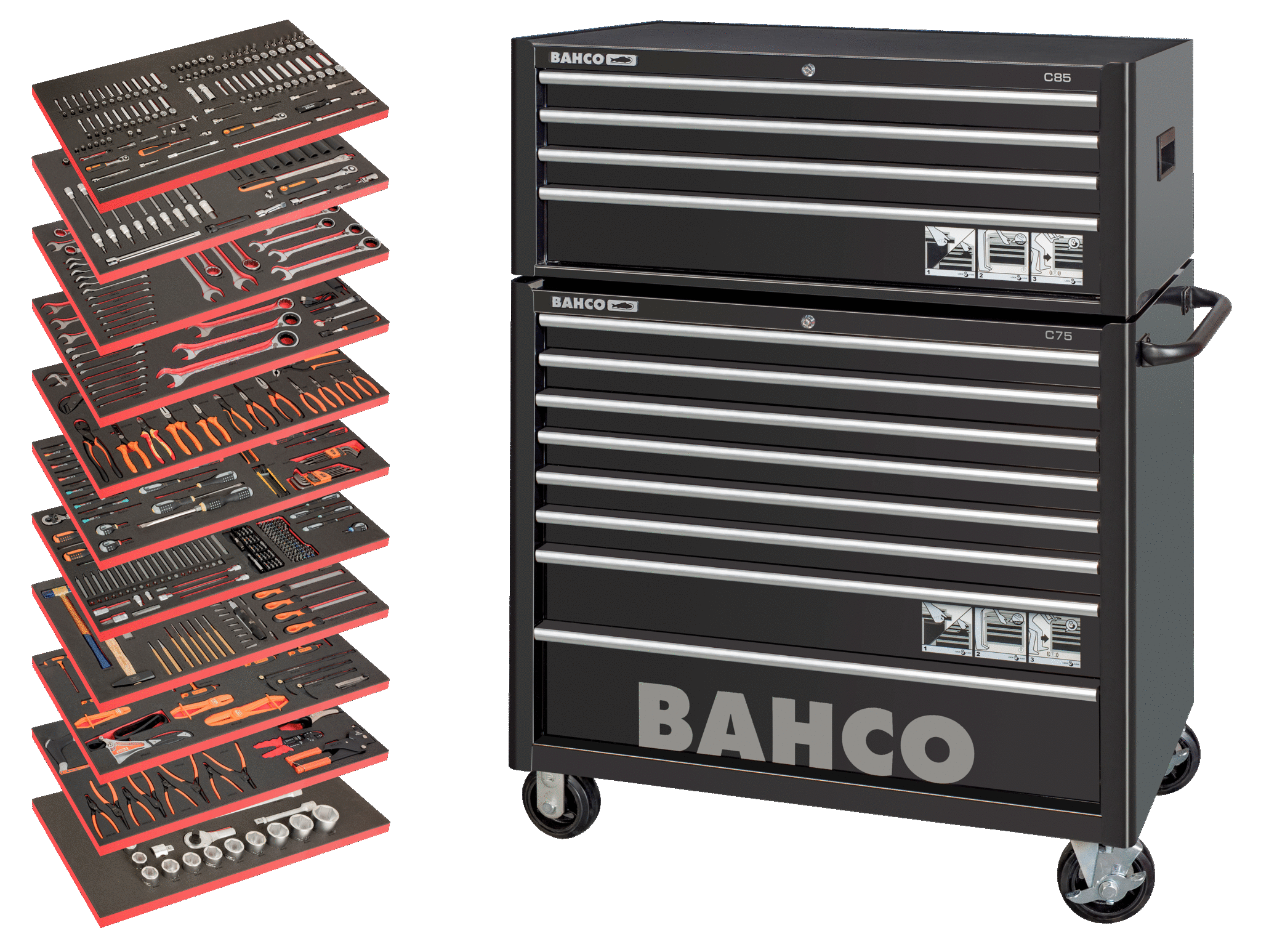 Assortimento utensili multiuso in carrello per utensili, 758 pezzi MONSTER BAHCO