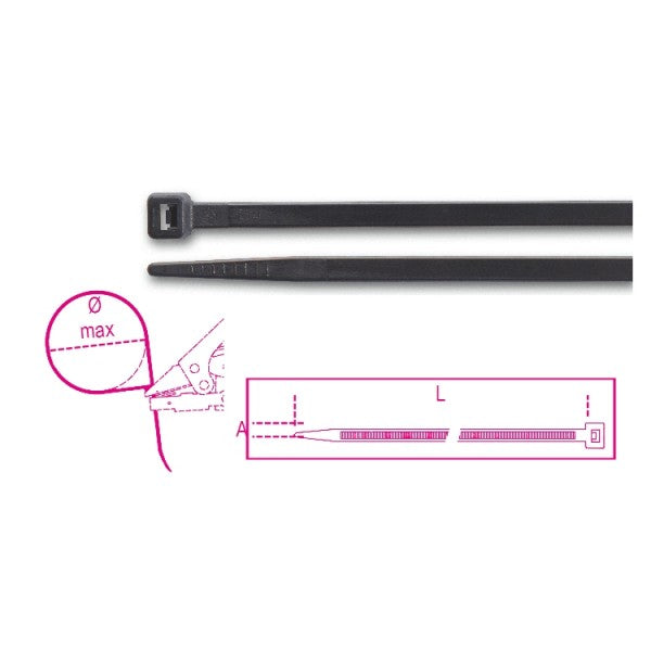 Fascette in nylon, colore nero 12,4mm UV resistant Beta 1748-UL conf.100pz.