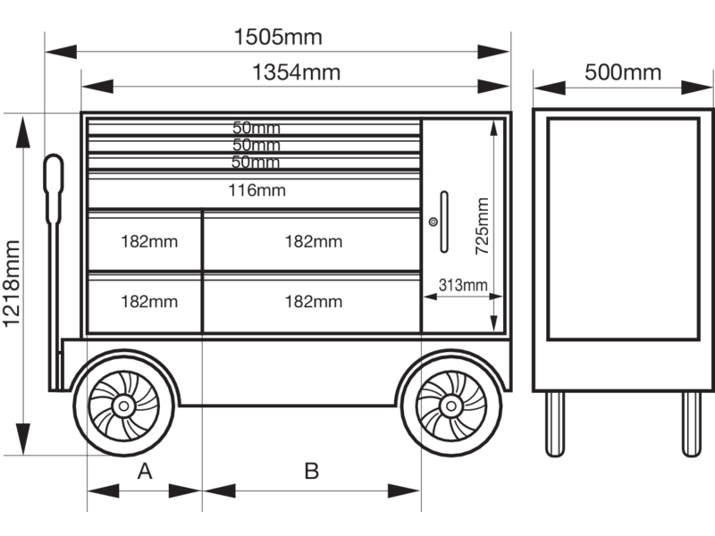 Carrello per utensili Special 53" con 8 cassetti e armadio laterale Bahco 1475KXXL8CWTSS
