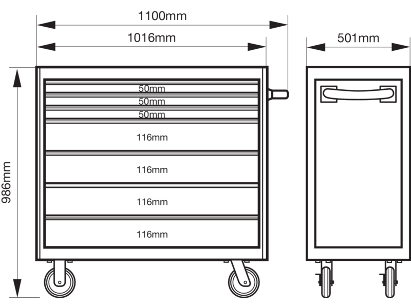 Carrello per utensili in acciaio inossidabile con 7 cassetti 40" Bacho 1475KXL7SS