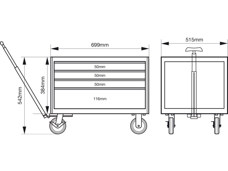 Cassettiera per officina Storage HUB E72 26" su rotelle con 4 cassetti Bahco 1482K4W