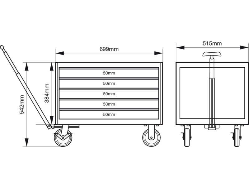 Cassettiera per officina Storage HUB E72 26" su rotelle con 5 cassetti Bahco 1482K5W