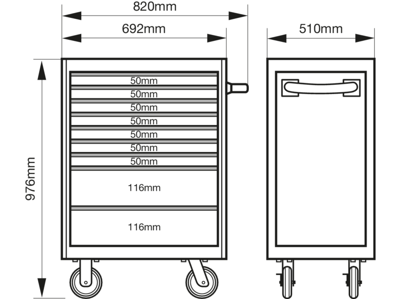 Carrelli per utensili Storage HUB E77 Premium, 26", con 9 cassetti Bahco 1477K9