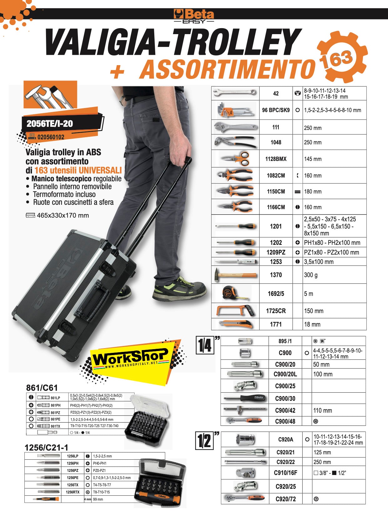 Valigia con trolley allestita Beta Easy 2056TE/I-20 163 Utensili