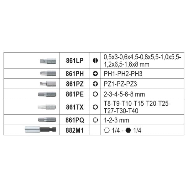 Serie di 30 inserti con portainserti magnetico, in astuccio tascabile Beta BW 860EA/31
