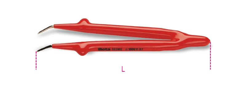 Pinzetta a molla a punte curve arrotondate, zigrinate Beta 993MQ Isolamento 1000V