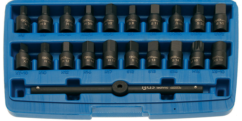 SET 21 PEZZI, BUSSOLE PER TAPPI SCARICO OLIO, ATT. 3/8” BGS1014