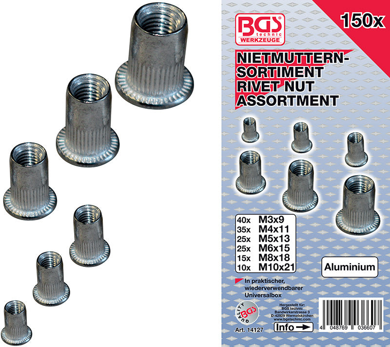 ASSORTIMENTO 150 PZ, RIVETTI FILETTATI IN ALLUMINIO BGS14127
