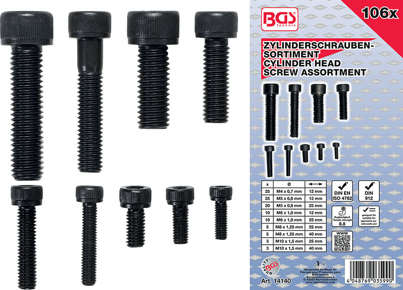 ASSORTIMENTO 106 PEZZI VITI A TESTA CILINDRICA CON CAVA ESAGONALE BGS14140