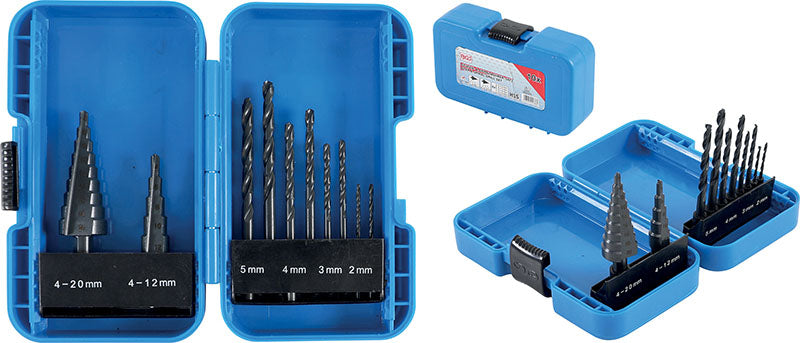SET 10 PEZZI, FRESE A GRADINI Ø 4-20 MM E PUNTE 2-5 MM BGS1686