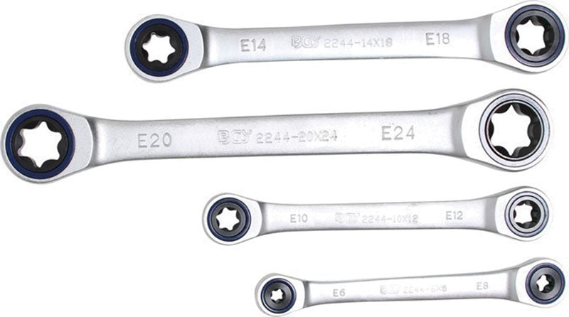 SET 4 PEZZI, CHIAVI A CRICCHETTO A DOPPIA ESTREMITÀ TIPO TORX BGS2244