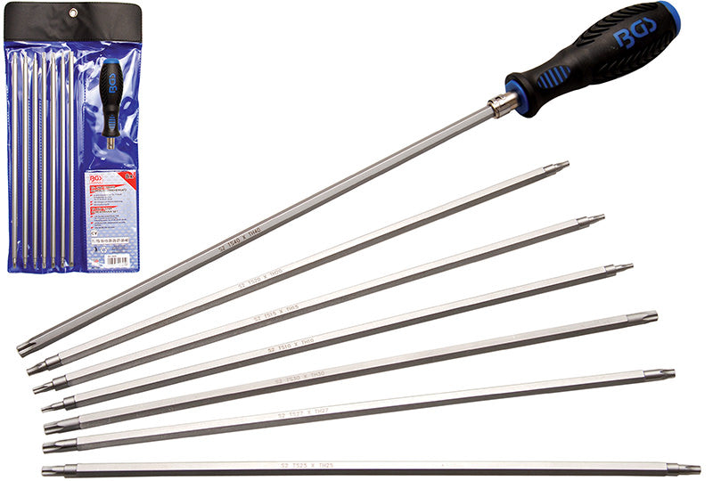 SET DA 8 PEZZI INSERTI 5 PUNTE C/FORO, TORX C/FORO E IMPUGNATURA BGS2325