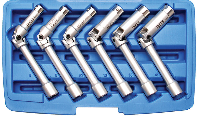 SET 6 PEZZI, BUSSOLE PER CANDELE E CANDELETTE ATT. 3/8”, 8-9-10-12-14-16 MM, LUNGH. 158 MM BGS2986