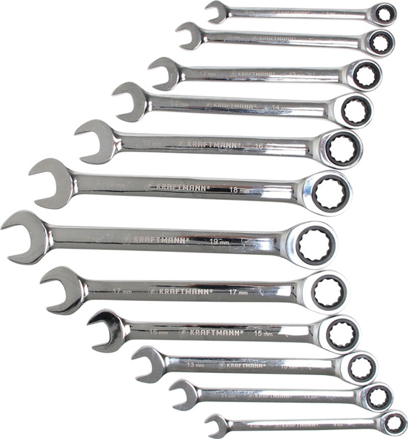 SET 12 PEZZI, CHIAVI COMBINATE A CRICCHETTO, 8-19 MM BGS30001