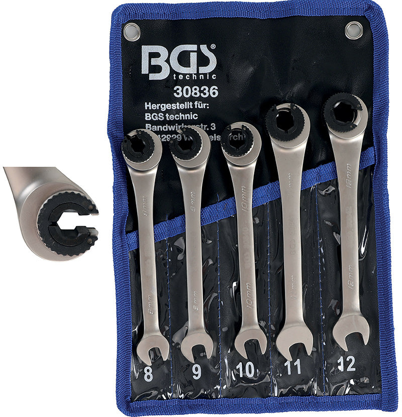 SET 5 PEZZI, CHIAVI COMBINATE A CRICCHETTO PER RACCORDI TUBI BGS30836