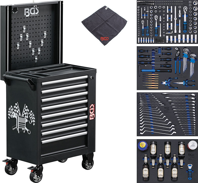 CARRELLO PORTAUTENSILI CON 8 CASSETTI, CON 263 UTENSILI BGS4106 " Beer Edition"