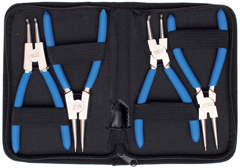 SET 4 PEZZI, PINZE 250MM PER ANELLI ELASTICI SEEGER IN CUSTODIA BGS652