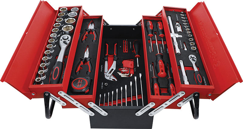 CASSETTA PORTA ATTREZZI IN LAMIERA, 5 SCOMPARTI, CON 86 UTENSILI BGS6056