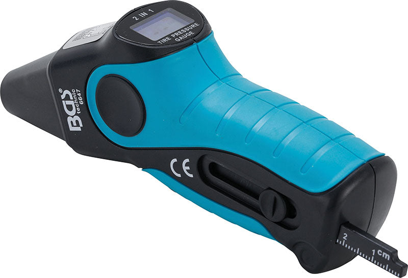 MANOMETRO DIGITALE PER PRESSIONE PNEUMATICI E PROFONDITA’ BATTISTRADA, “2 IN 1” BGS6647