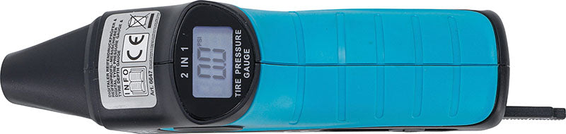 MANOMETRO DIGITALE PER PRESSIONE PNEUMATICI E PROFONDITA’ BATTISTRADA, “2 IN 1” BGS6647