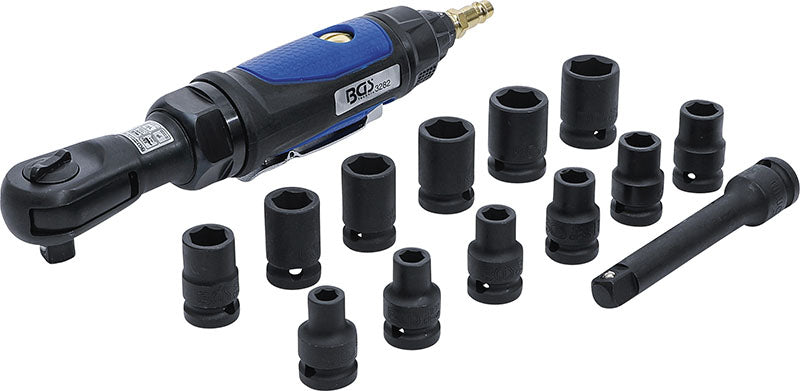 SET 14 PEZZI,CHIAVE A CRICCHETTO PNEUMATICA REVERSIBILE CON BUSSOLE BGS70192