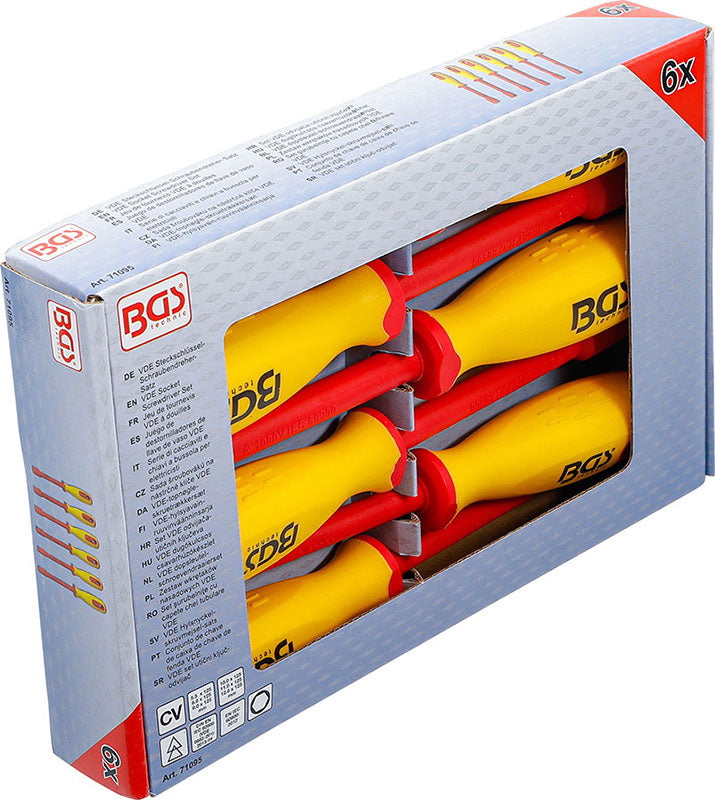 SET 6 PEZZI, DI CHIAVI A BUSSOLA ESAGONALI, ISOLATE VDE, 5,5 - 12 MM BGS71095