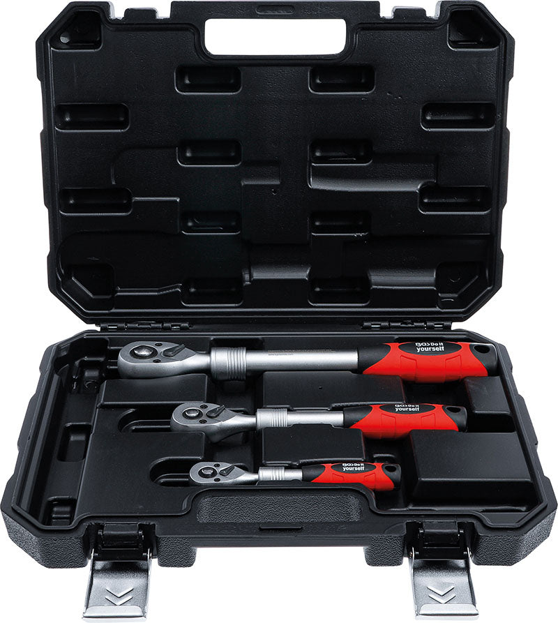 SET 3 PEZZI, CRICCHETTI REVERSIBILI ESTENSIBILI, ATTACCO 1/4” - 3/8” - 1/2” BGS72113