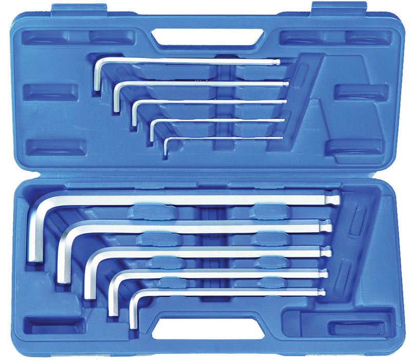 SET 10 PEZZI, CHIAVI MASCHIO ESAGONALI PIEGATE XL, 3X130-17X340 MM BGS795