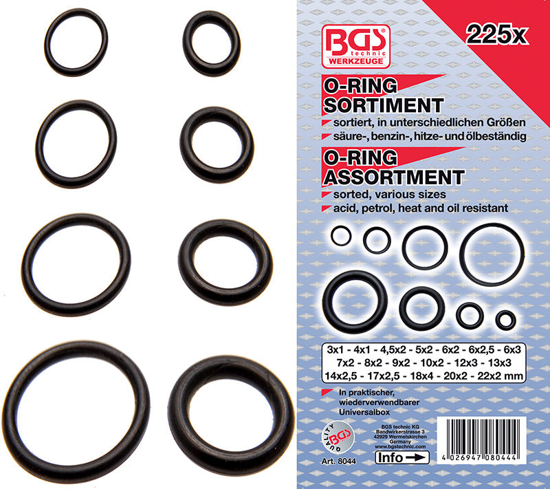 ASSORTIMENTO 225 PEZZI, O-RING Ø 3-22 MM BGS8044
