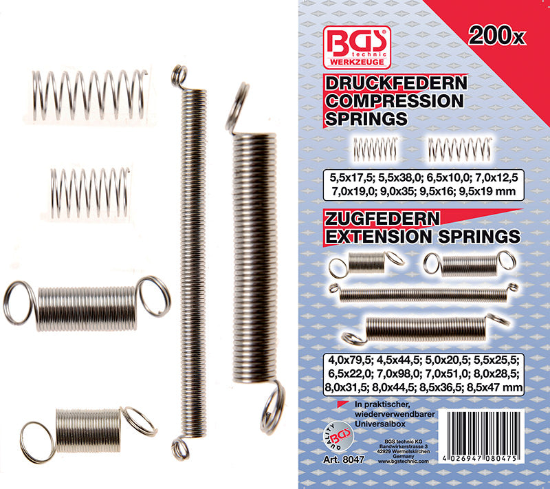 ASSORTIMENTO 200 PEZZI, MOLLE DI ESPANSIONE E COMPRESSIONE BGS8047