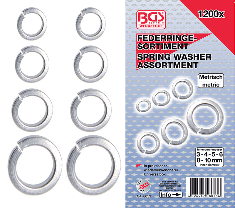 ASSORTIMENTO 1200 PEZZI, RONDELLE ELASTICHE BGS8053