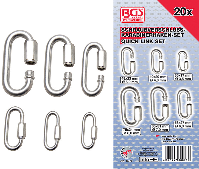ASSORTIMENTO 20 PZ, ANELLI DI GIUNZIONE CON VITE BGS8078
