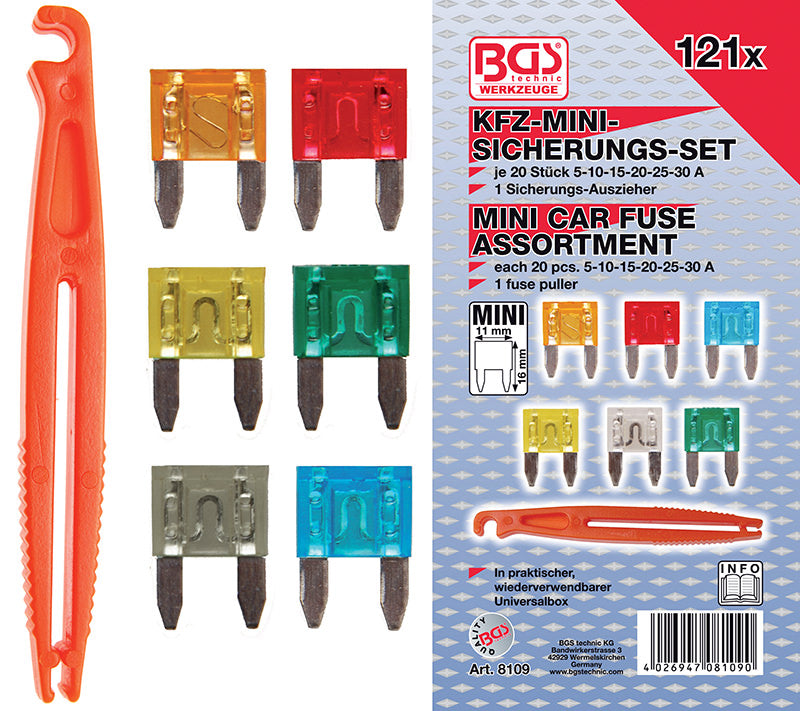 ASSORTIMENTO 121 PEZZI, MINI FUSIBILI PER AUTO BGS8109