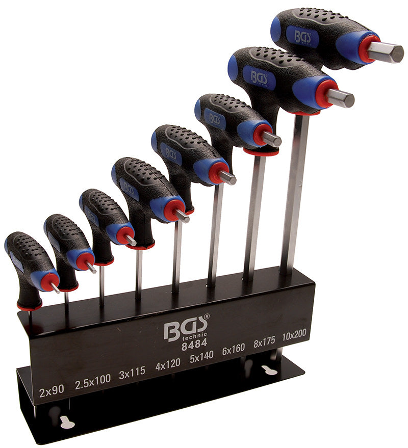 SET 8 PEZZI CHIAVI ESAGONALI PIEGATE CON IMPUGNATURA, 2 - 10 MM BGS8484