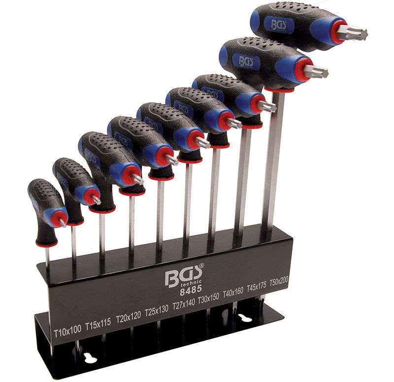 SET 9 PEZZI CHIAVI TORX PIEGATE CON IMPUGNATURA, TX10-TX50 BGS8485