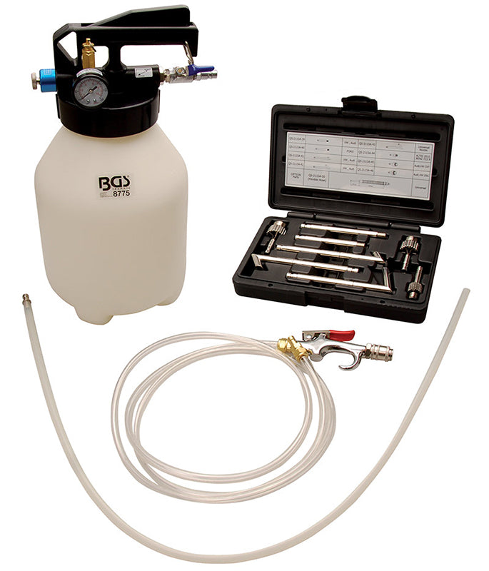 UTENSILE PNEUMATICO DI SVUOTAMENTO E RIEMPIMENTO OLIO, 6 LITRI, CON 8 ADATTATORI BGS8775