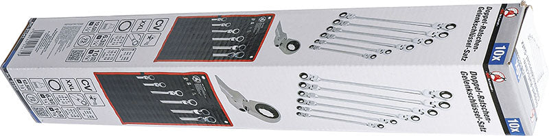 SET 10 PEZZI, CHIAVI A CRICCHETTO A DOPPIA TESTA SNODATA, 8-19 MM BGS91541