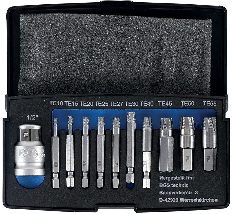 SET 11 PEZZI, ESTRATTORI PER VITI TORX DANNEGGIATE, TX10-TX55 BGS9170