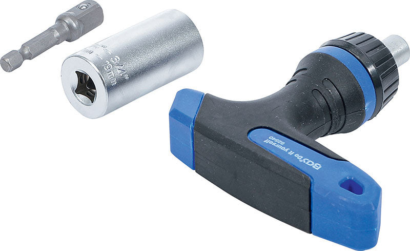 SET 3 PEZZI, BUSSOLA UNIVERSALE, ADATTATORE E CHIAVE A CRICCHETTO REVERSIBILE BGS92540