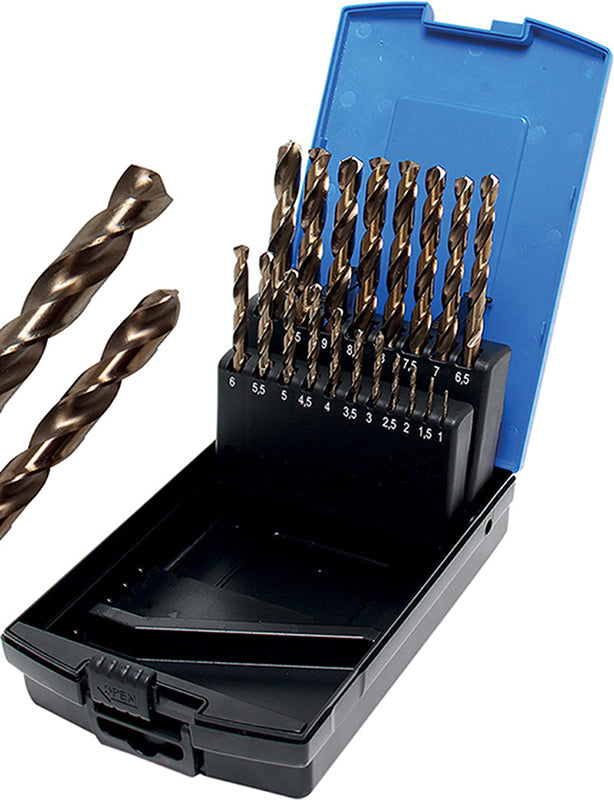 SET 19 PEZZI, PUNTE DA TRAPANO,IN ACCIAIO AL COBALTO HSS-G M35, 1-10 MM BGS9297