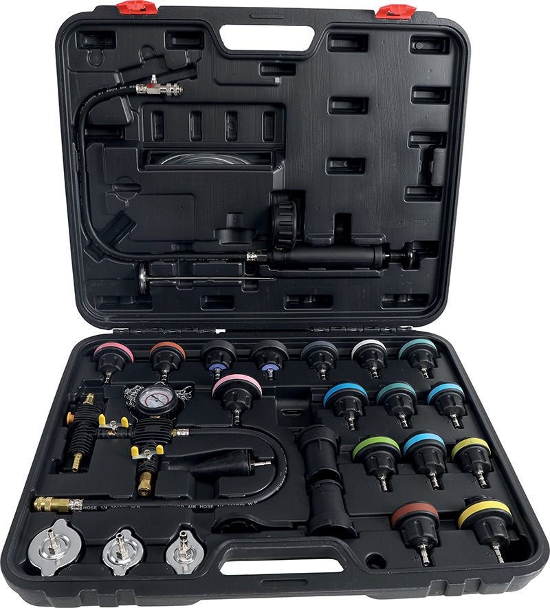 SET 27 PEZZI, TESTER PER PRESSIONE RADIATORE E IMPIANTO DI RAFFREDDAMENTO BGS98098