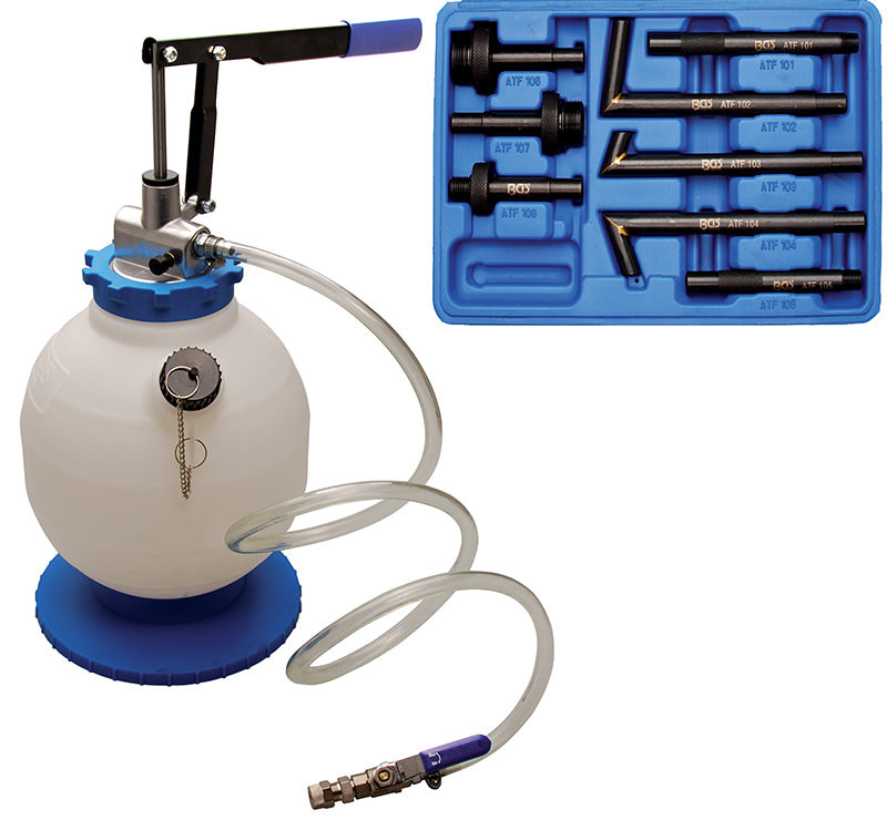 UTENSILE DI RIEMPIMENTO OLIO TRASMISSIONE CON POMPA MANUALE, 7 LITRI, CON 8 ADATTATORI BGS9992