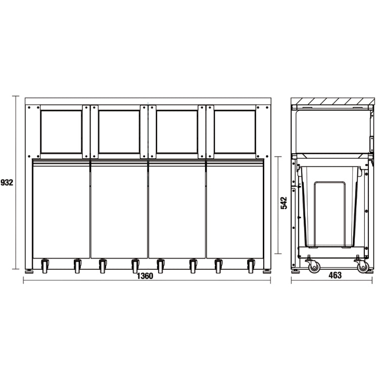 Modulo fisso raccolta differenziata per arredo officina C45PRO RD/W