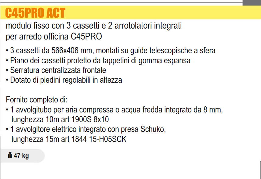 Modulo fisso con arrotolatori integrati per arredo officina Beta C45PRO ACT