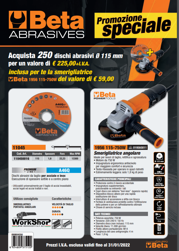 PROMO 250 dischi 115X1,6 PREMIUM taglio Inox e Ferro + Smerigliatrice 750w 115mm