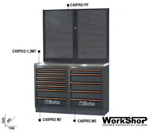 Arredo Officina Beta Utensili C45PRO BPX-1,3 piano inox