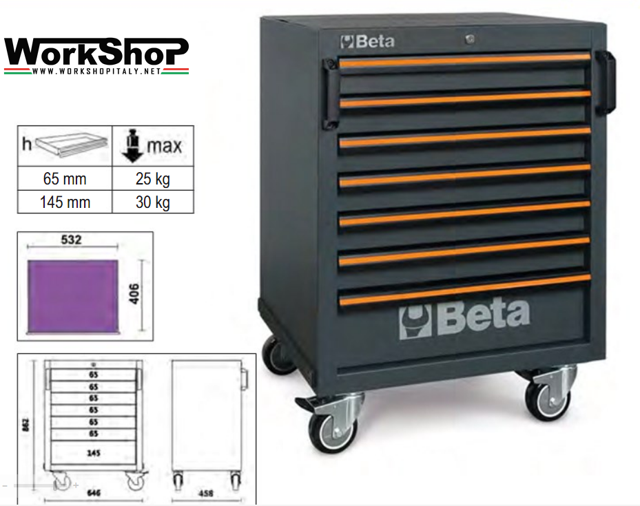 Cassettiera mobile con 7 cassetti per arredo officina Beta C45PRO C7