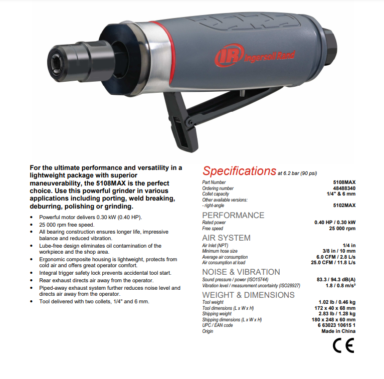 Smerigliatrice diritta ad aria per stampi Ingersoll Rand 5108MAX