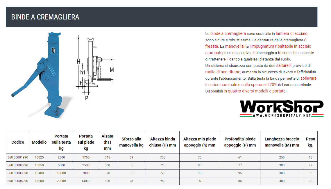 Binde a cremagliera Barbero da 2,5 a 20 Ton.