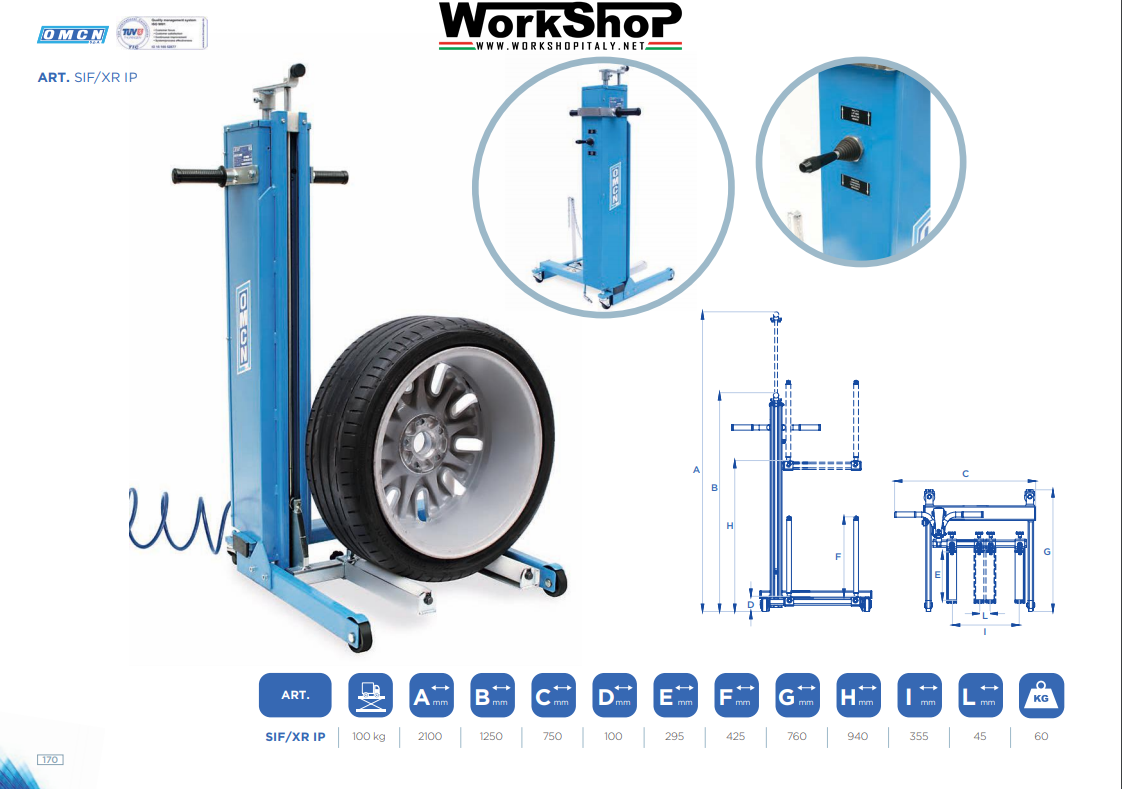 Sollevatore per ruote e pneumatici OMCN SIF/XR IP pneumatico